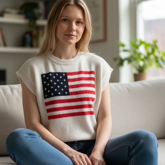 SHEIN Sweaters - SHEIN White Sweater with American Flag Design